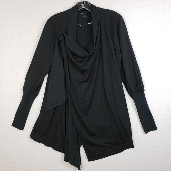 Icebreaker Merino Wool Cardigan Draped Tie Front Sweater Longline Black size L - Picture 1 of 13